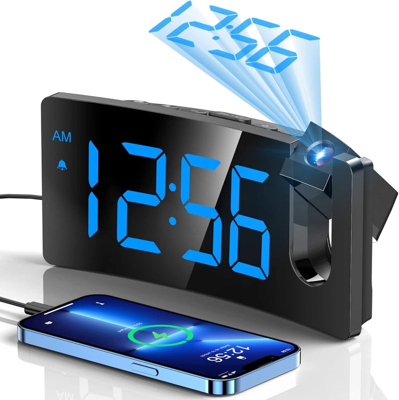GOLOZA Projection Alarm Clocks Bedside, Digital Clock with 180° Projector, 3-Level Brightness Dimmer, LED Display, USB Charger, Progressive Volume, 9mins Snooze, Digital Alarm Clock for Bedroom - Image 1