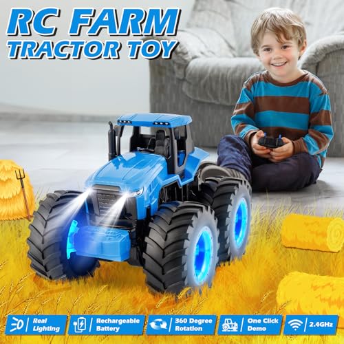 IJIGU Remote Control Tractor Toys Light Up Farm Monster Trucks Toy for Boys 3 4 5 6 7 Year Old 24 Ghz RC Tractor Toys Ideal Christmas Birthday Gifts for Kids - Image 5