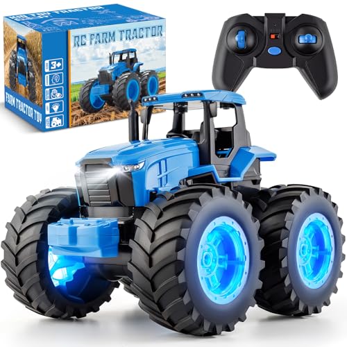 IJIGU Remote Control Tractor Toys Light Up Farm Monster Trucks Toy for Boys 3 4 5 6 7 Year Old 24 Ghz RC Tractor Toys Ideal Christmas Birthday Gifts for Kids - Image 1