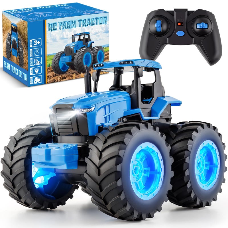 IJIGU Remote Control Tractor Toys Light Up Farm Monster Trucks Toy for Boys 3 4 5 6 7 Year Old 24 Ghz RC Tractor Toys Ideal Christmas Birthday Gifts for Kids - Image 3