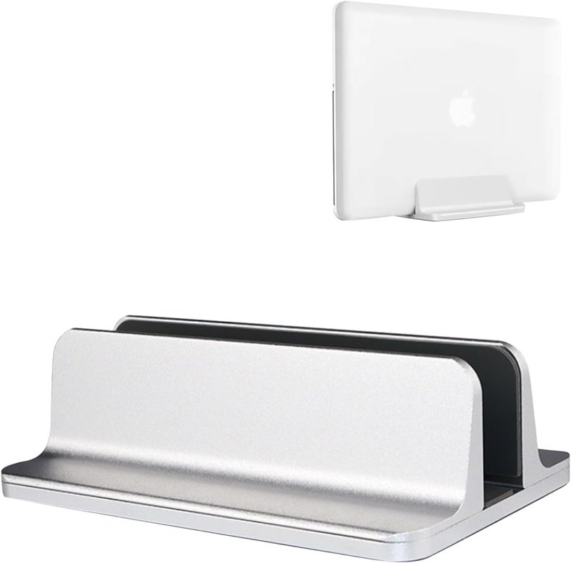 بيوينتي حامل عمودي للكمبيوتر المحمول، حامل كمبيوتر محمول سطح المكتب من سبائك الألومنيوم مع قاعدة سيليكون مانعة للانزلاق، حامل ماك بوك قابل للتعديل، حامل كمبيوتر لوحي وهاتف موفر للمساحة للمكتب (فضي) - Image 1