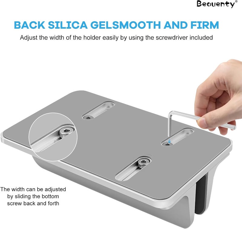 بيوينتي حامل عمودي للكمبيوتر المحمول، حامل كمبيوتر محمول سطح المكتب من سبائك الألومنيوم مع قاعدة سيليكون مانعة للانزلاق، حامل ماك بوك قابل للتعديل، حامل كمبيوتر لوحي وهاتف موفر للمساحة للمكتب (فضي) - Image 4