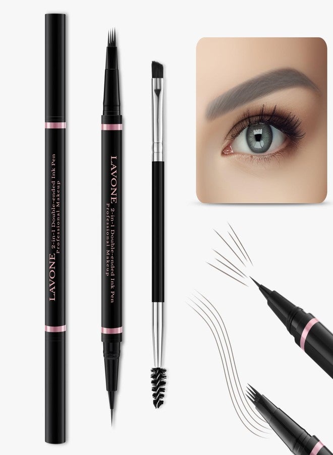 LAVONE Eyebrow Pencil Makeup Kit, with Waterproof 2-IN-1 Microblading Eyebrow Pen, Eyebrow Pomade, Eyeliner and Dual-ended Eyebrow Brush, Brow Pencil Kit for Natural Eyebrows - Grey - Image 2
