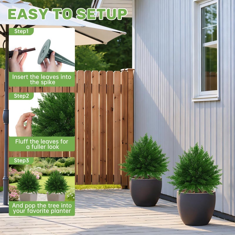 Grooy Artificial CedarTopiary Bushes for Outdoors with Spike, Set of 2 Cypress Topiary Trees with UV Resistant, Outdoors Fake Shrubs Faux Plants for Front Porch Indoor Outdoor Decor - Image 5