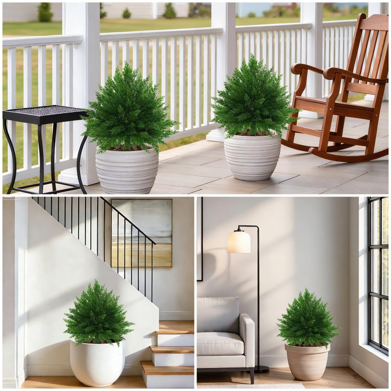 Grooy Artificial CedarTopiary Bushes for Outdoors with Spike, Set of 2 Cypress Topiary Trees with UV Resistant, Outdoors Fake Shrubs Faux Plants for Front Porch Indoor Outdoor Decor - Image 4