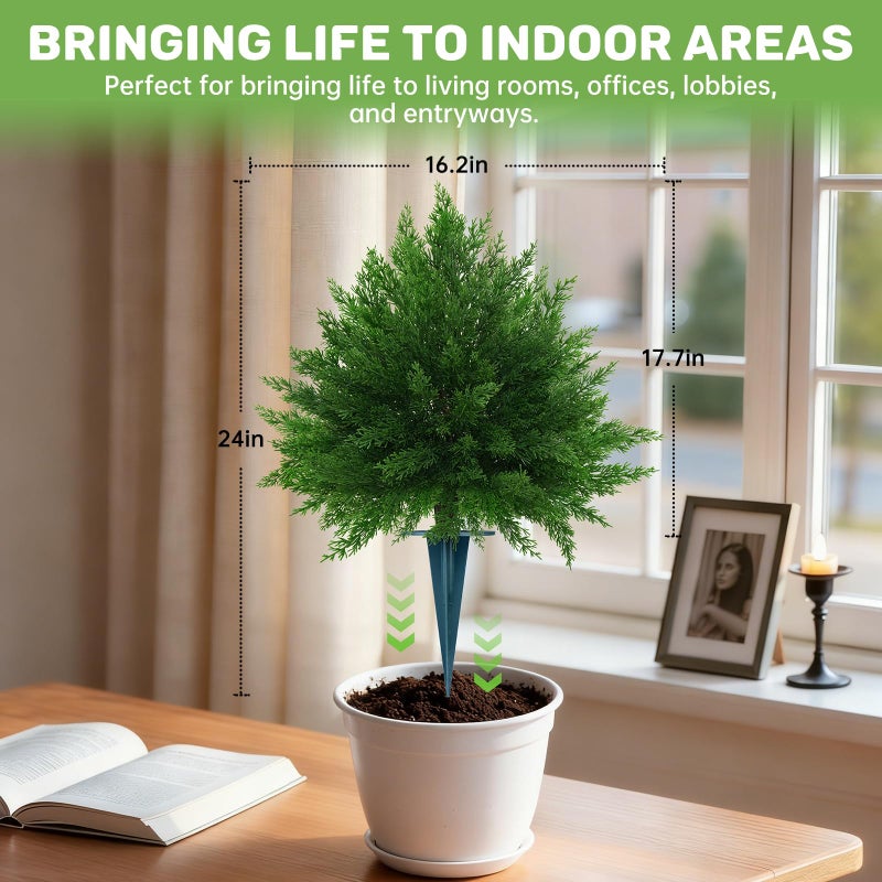 Grooy Artificial CedarTopiary Bushes for Outdoors with Spike, Set of 2 Cypress Topiary Trees with UV Resistant, Outdoors Fake Shrubs Faux Plants for Front Porch Indoor Outdoor Decor - Image 3