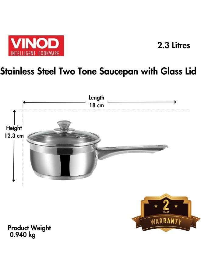 VINOD قدر فينود من الفولاذ المقاوم للصدأ بتصميم مزدوج اللون مع غطاء زجاجي - 18 سم، 2.3 لتر (ملائم للطهي بالحث) - Image 4