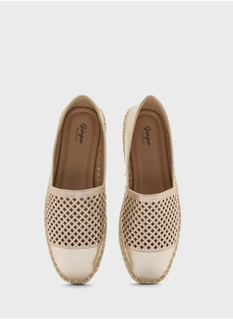 Ginger Cut Work Diamante Espadrille