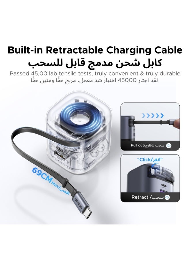 UGREEN ECO Nexode 45W Charger Samsung Type C Retractable With 0.69M 2C1A USB C Cable iPhone Fast and Safe Charging Cord High Temperature Protection Easy to Store and Keep Desk Tidy Perfect Partner for Outdoors grey - Image 3