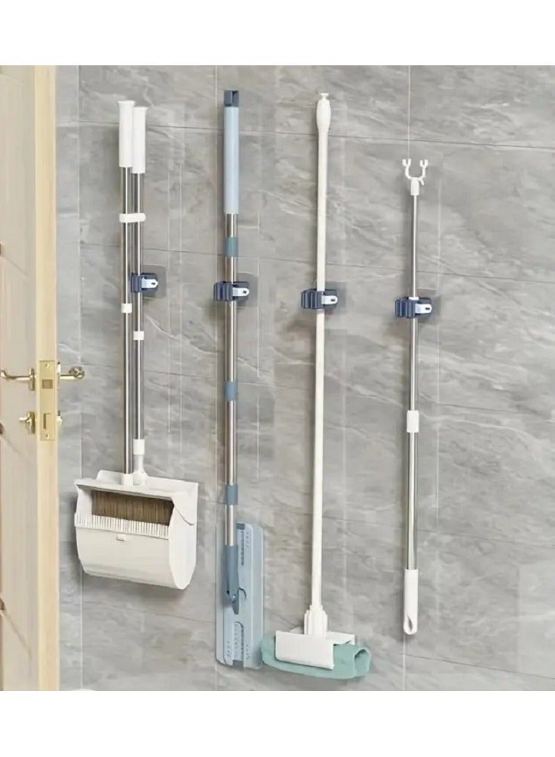 ماسية 4 قطع حامل مكنسة وممسحة ذاتي اللصق - تثبيت قوي بدون ثقب، مضاد للانزلاق، مثالي للمنزل والمطبخ والحمام - Image 1