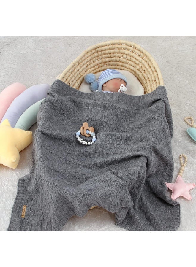 Grey Crochet Blanket Cable Knit Blanket Safe Baby Blanket Toddler Knit Blanket Boys Waffle Knit Baby Blanket Size 40x30 Inches - Image 3