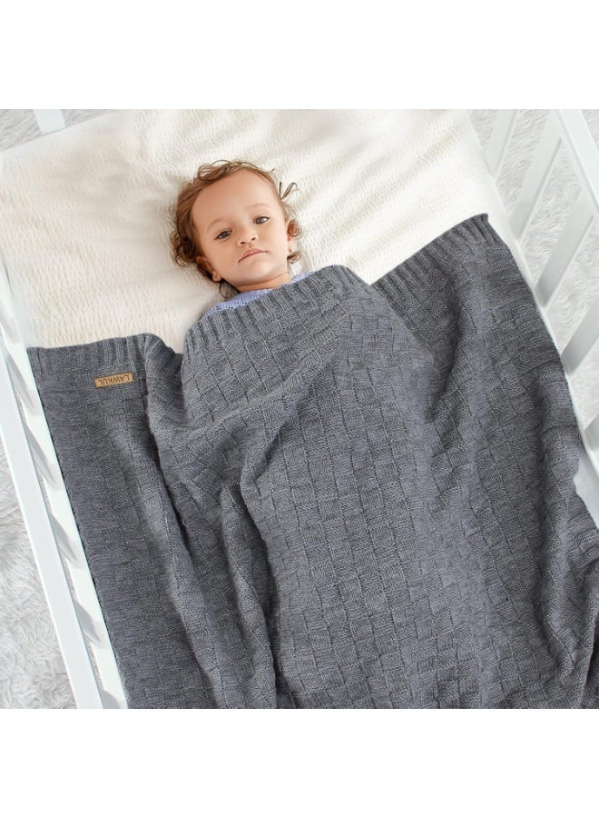 Grey Crochet Blanket Cable Knit Blanket Safe Baby Blanket Toddler Knit Blanket Boys Waffle Knit Baby Blanket Size 40x30 Inches - Image 2