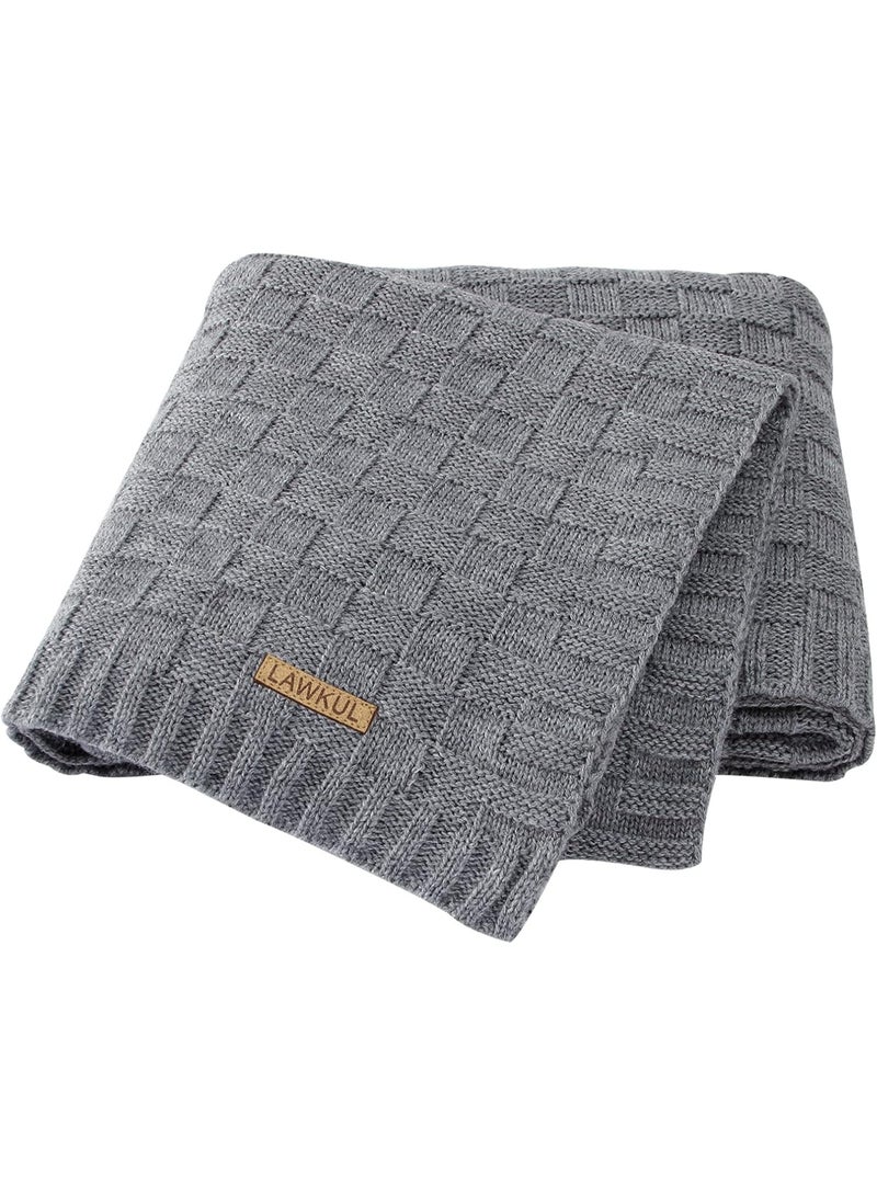Grey Crochet Blanket Cable Knit Blanket Safe Baby Blanket Toddler Knit Blanket Boys Waffle Knit Baby Blanket Size 40x30 Inches - Image 1