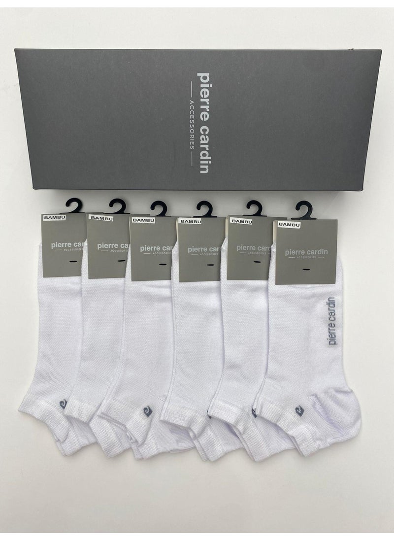 pierre cardin Bamboo 6-Pack Men's Booties-Sneakers Non-Slip Socks Herringbone Pattern 3052-PC White  - Image 1