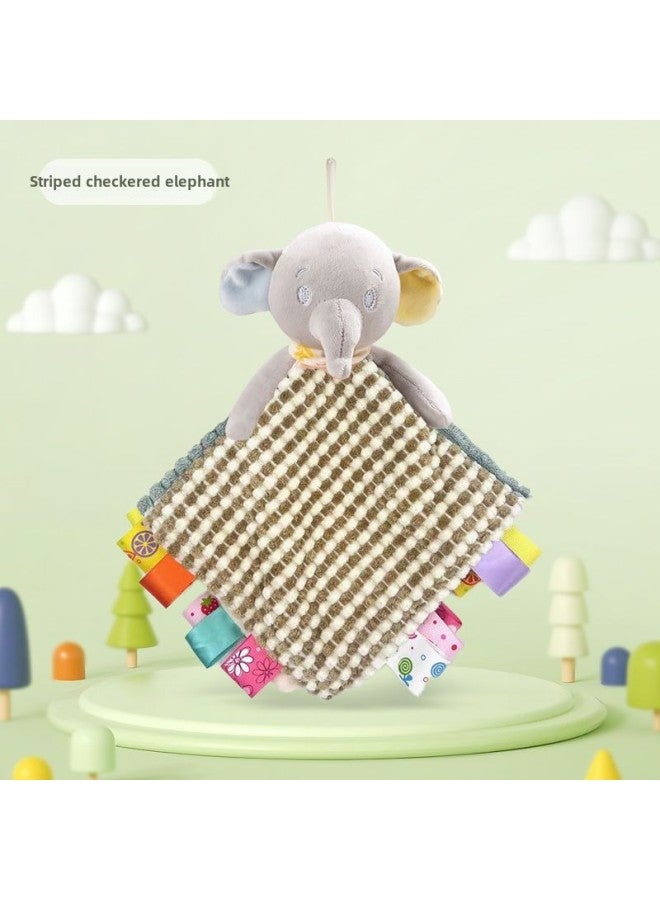 Baby Soothing Towel Toy Early Education Teething Gelatin Stroller Rattles Hanging Doll Plush Toys For Infants Visual And Emotional Development-Color:Striped Checkered Elephant Amalette - Image 1