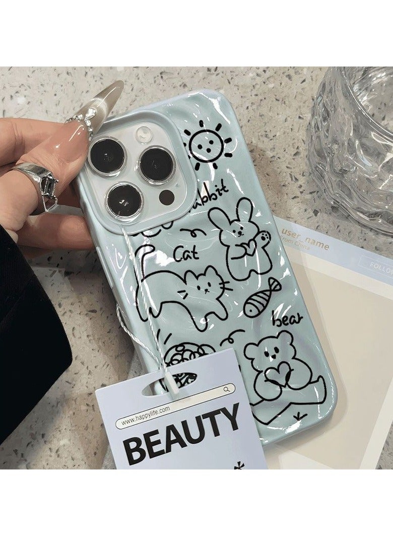 NIBEMINENT Line Animals Protective TPU Case Cover For IPhone 14, Blue