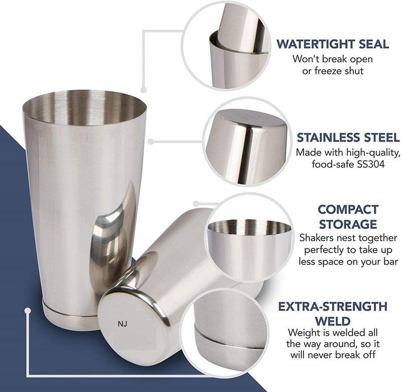 NJ Perfect Seal and Easy Open Stainless Steel Boston Shaker, Professional Bartender Cocktail Shaker Set : 540 ml & 840 ml shakers, Cocktail Shaker, Perfect for Beginner in Bartending : 2 Pcs Set - Image 3