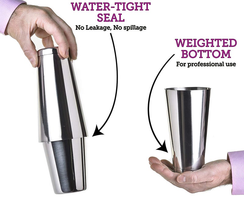 NJ Perfect Seal and Easy Open Stainless Steel Boston Shaker, Professional Bartender Cocktail Shaker Set : 540 ml & 840 ml shakers, Cocktail Shaker, Perfect for Beginner in Bartending : 2 Pcs Set - Image 5