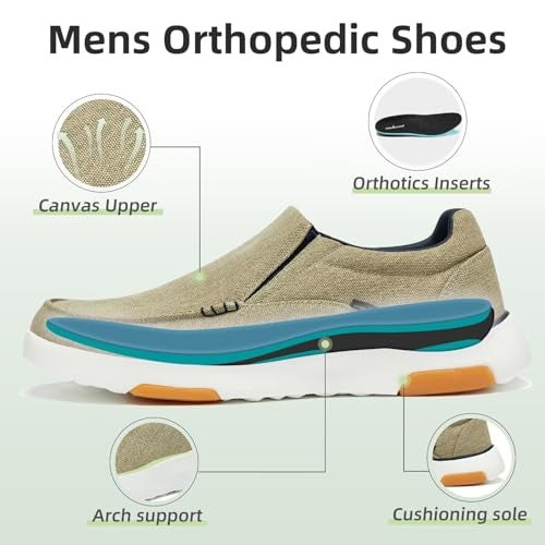 OrthoComfoot Mens Orthopedic Ultralight Shoes, Plantar Fasciitis Sneakers with Soft Cushion Footbed, Heel and Foot Pain Relief Driving Shoes Khaki Size 11.5 - Image 3