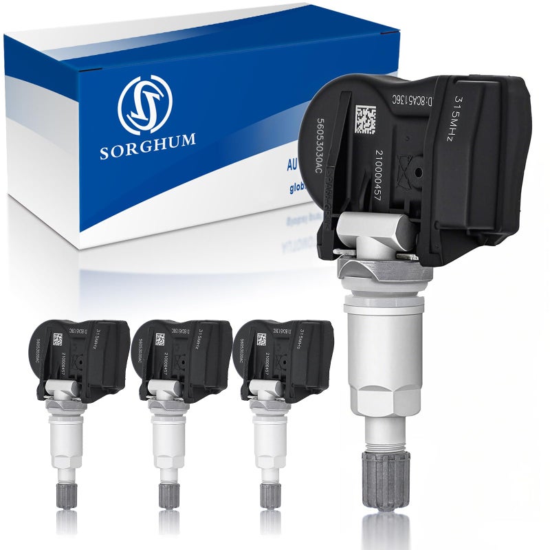 نظام مراقبة ضغط الإطارات من سورغوم مع حساسات TPMS مسبقة البرمجة 315MHz متوافقة مع جيب جراند شيروكي 20032021 كرايسلر 200 300 دودج كارافان نيترو استبدال 56053030AC 68078861AA مجموعة من 4