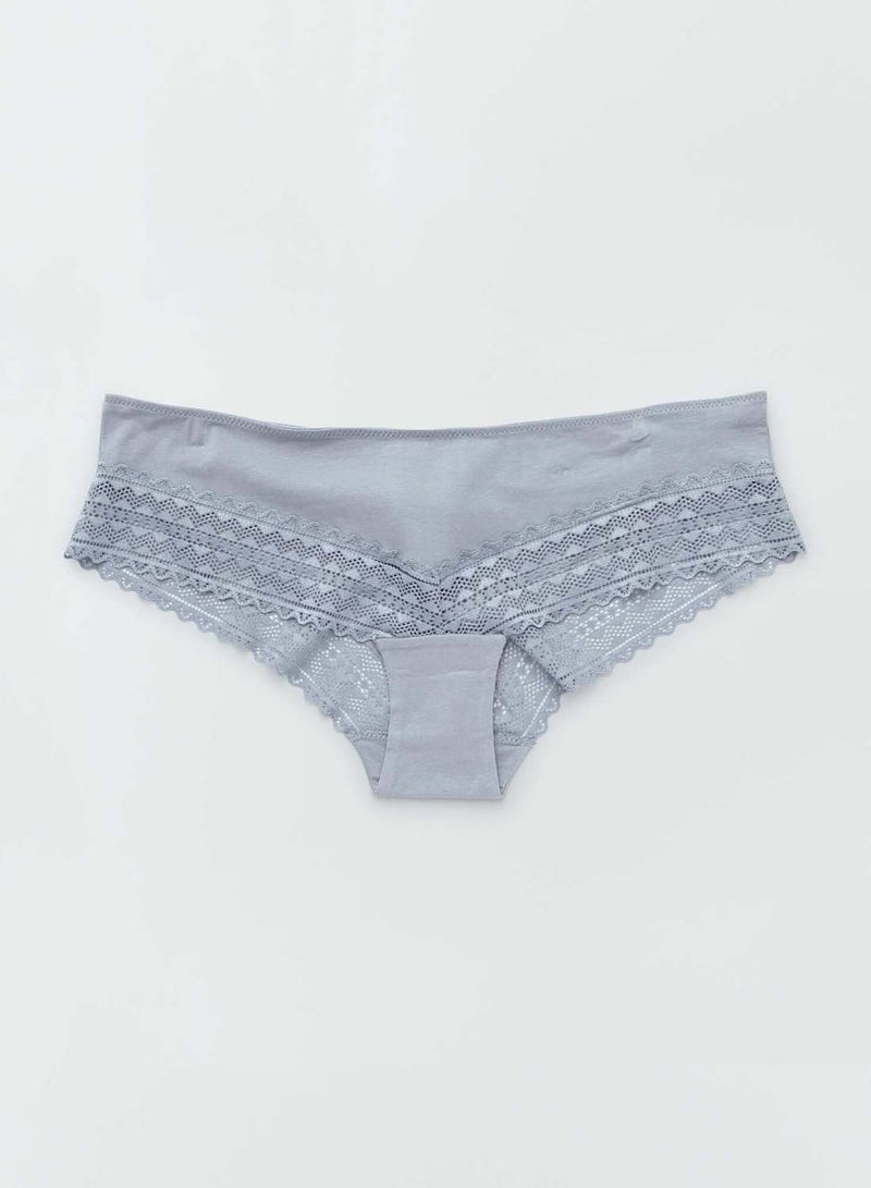 Kiabi pack-of-3-cotton-and-lace-boy-shorts-blue - Image 4