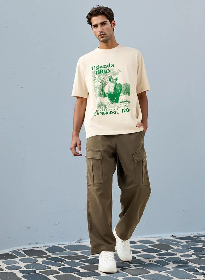 سبلاش فيڤ تيشيرت بطبعة جرافيك ورقبة دائرية