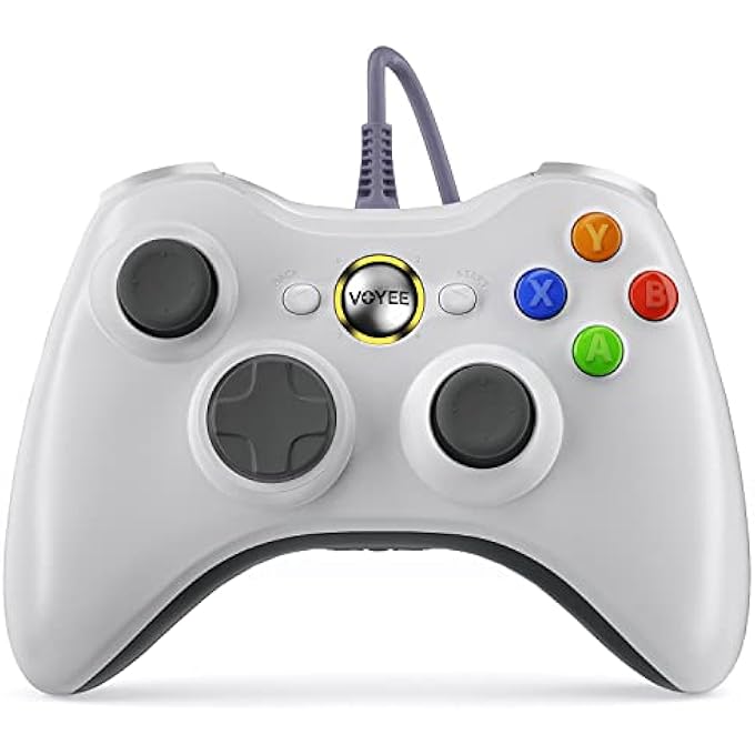 VOYEE PC CONTROLLER, WIRED CONTROLLER COMPATIBLE WITH MICROSOFT XBOX 360 & SLIM/PC WINDOWS 10/8/7, WITH UPGRADED JOYSTICK, DOUBLE SHOCK | ENHANCED (WHITE) - Image 1