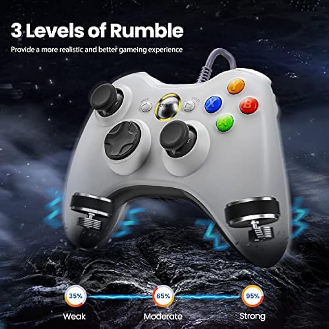 VOYEE PC CONTROLLER, WIRED CONTROLLER COMPATIBLE WITH MICROSOFT XBOX 360 & SLIM/PC WINDOWS 10/8/7, WITH UPGRADED JOYSTICK, DOUBLE SHOCK | ENHANCED (WHITE) - Image 3
