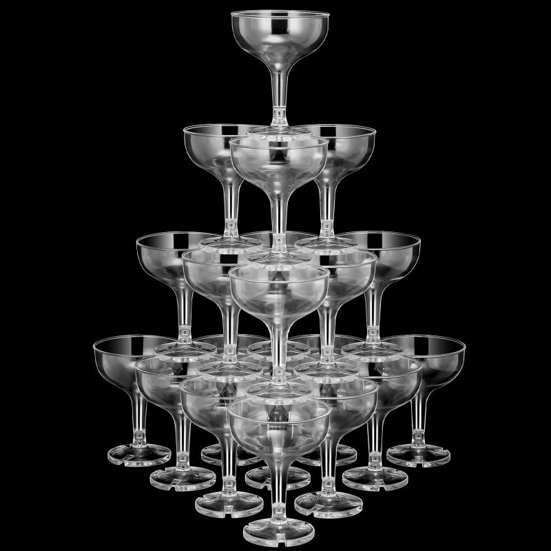 Zopeal 50 Pcs Champagne Glasses 5 oz Unbreakable Plastic Martini Glasses Disposable Wine Cups Stackable Stemmed Champagne Coupe Shatterproof Party Stem Cups for Wedding Birthday Bar (Clear) - Image 1
