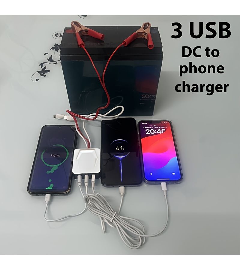 أبيض 3 منافذ USB محول بطارية سيارة مشبك تمساح شاحن هاتف طوارئ شحن الأجهزة الإلكترونية - Image 2