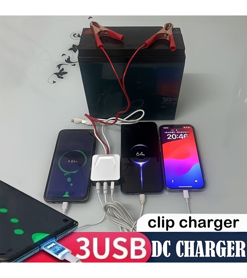 أبيض 3 منافذ USB محول بطارية سيارة مشبك تمساح شاحن هاتف طوارئ شحن الأجهزة الإلكترونية - Image 5