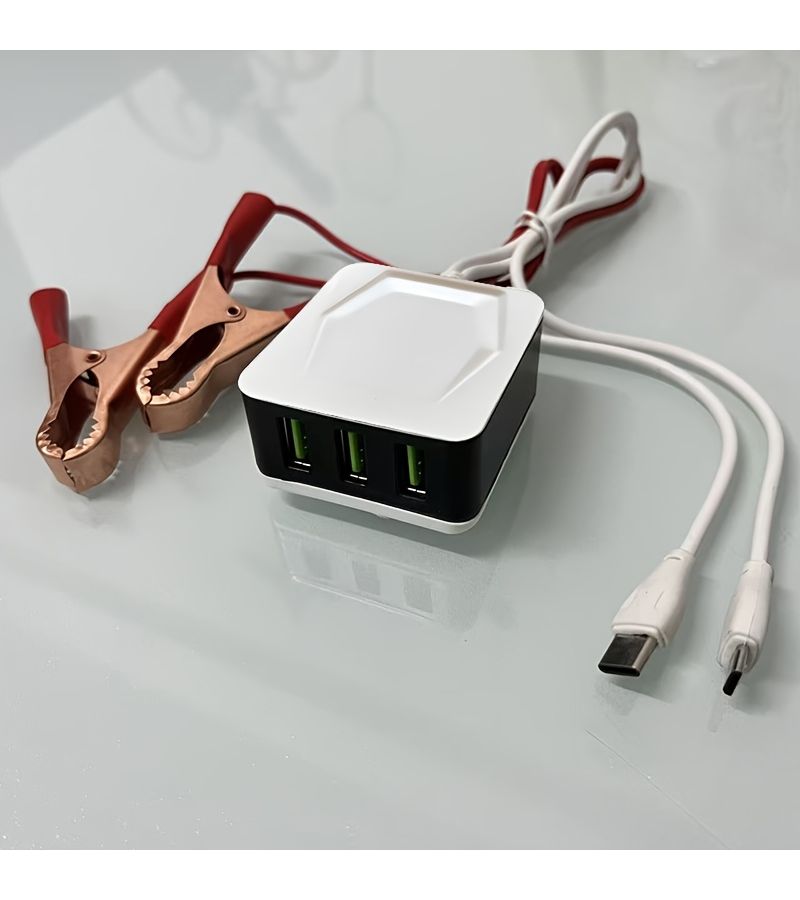 أبيض 3 منافذ USB محول بطارية سيارة مشبك تمساح شاحن هاتف طوارئ شحن الأجهزة الإلكترونية - Image 1