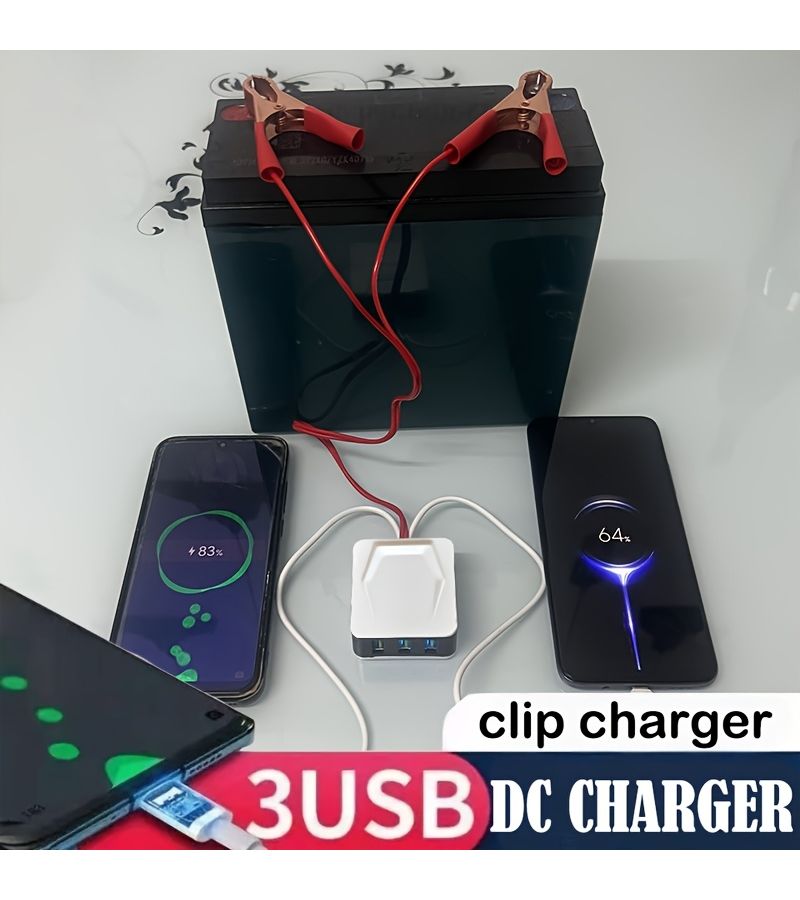 أبيض 3 منافذ USB محول بطارية سيارة مشبك تمساح شاحن هاتف طوارئ شحن الأجهزة الإلكترونية - Image 4