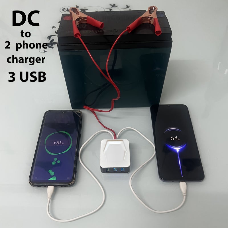 أبيض 3 منافذ USB محول بطارية سيارة مشبك تمساح شاحن هاتف طوارئ شحن الأجهزة الإلكترونية - Image 3
