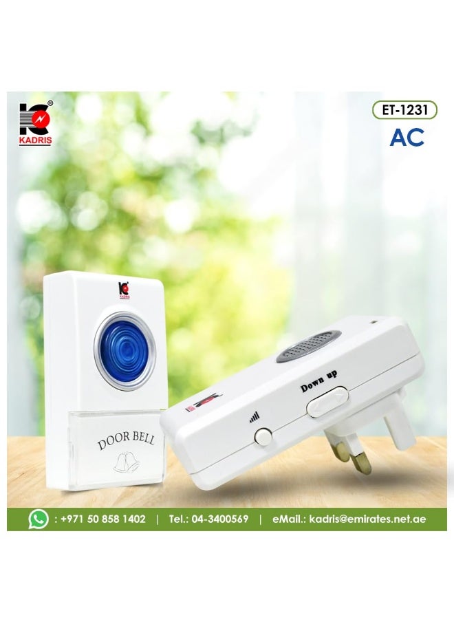 KADRIS - Wireless Door Bell High and Clear Volume ET-1231 UK Plug -13A with 100 Meter Range with Batery - Image 1