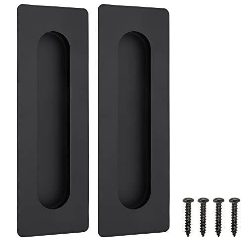 Malimali 7 Inch Large Recessed Finger Flush Pulls for Barn Door Pocket Door, Heavy Duty Sliding Closet Door Handle, Matte Black Stainless Steel Rectangular Door Pulls Hardware(2 Pack) - Image 1