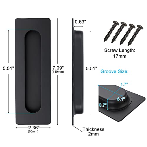 Malimali 7 Inch Large Recessed Finger Flush Pulls for Barn Door Pocket Door, Heavy Duty Sliding Closet Door Handle, Matte Black Stainless Steel Rectangular Door Pulls Hardware(2 Pack) - Image 2