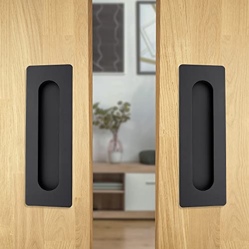 Malimali 7 Inch Large Recessed Finger Flush Pulls for Barn Door Pocket Door, Heavy Duty Sliding Closet Door Handle, Matte Black Stainless Steel Rectangular Door Pulls Hardware(2 Pack) - Image 4