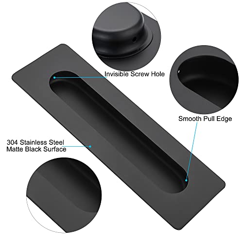 Malimali 7 Inch Large Recessed Finger Flush Pulls for Barn Door Pocket Door, Heavy Duty Sliding Closet Door Handle, Matte Black Stainless Steel Rectangular Door Pulls Hardware(2 Pack) - Image 3