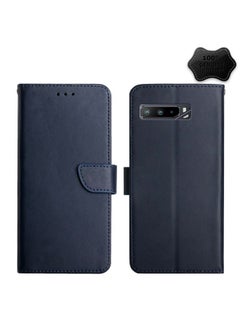 HuHa Case Cover For Asus ROG Phone 3 ZS661KS Genuine Leather Fingerprint-proof Flip Phone Case Blue 