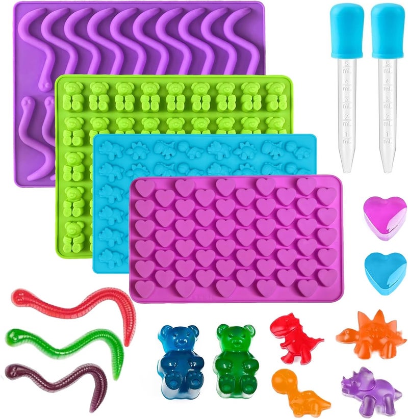 Apiocmy Gummy Candy Molds - Silicone Mini Gummy Bear/Hearts/Dinosaur/Gummy Worm Mold for Kids with 2pcs Dropper,Non-stick and Bpa Free for Candy Chocolate Gummies Baking - Image 1