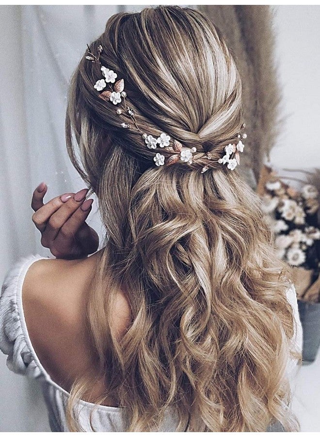 JAKAWIN Bride Flower Wedding Hair Vine Crystal Hair Piece Pearl Bridal Headpiece Leaf Hair Accessories For Women And Girls Hv103 (Gold)  - Image 1
