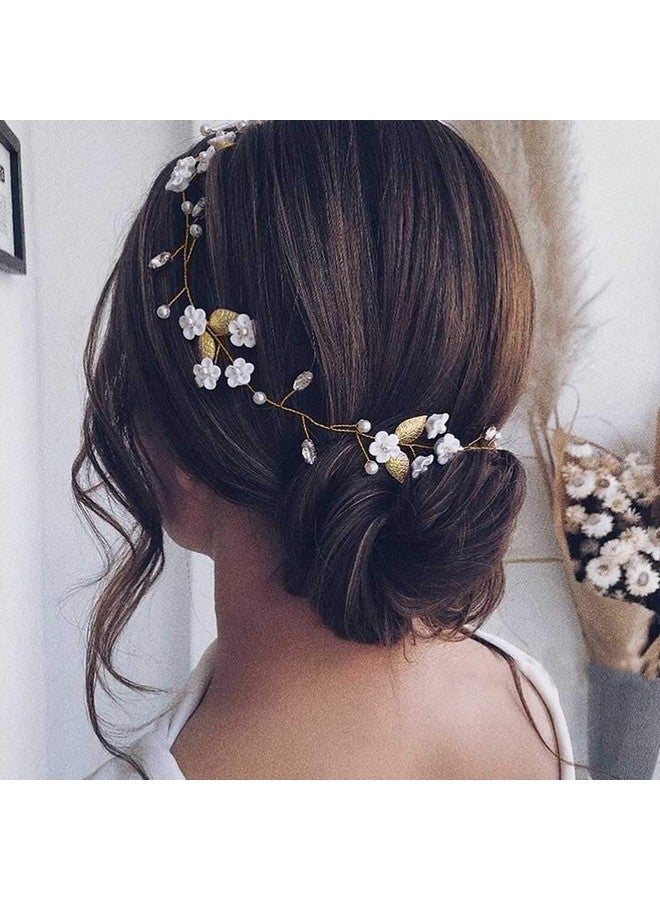 JAKAWIN Bride Flower Wedding Hair Vine Crystal Hair Piece Pearl Bridal Headpiece Leaf Hair Accessories For Women And Girls Hv103 (Gold)  - Image 3