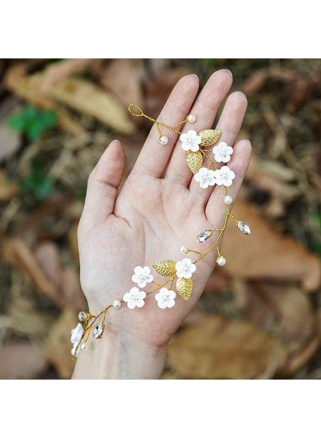 JAKAWIN Bride Flower Wedding Hair Vine Crystal Hair Piece Pearl Bridal Headpiece Leaf Hair Accessories For Women And Girls Hv103 (Gold)  - Image 4