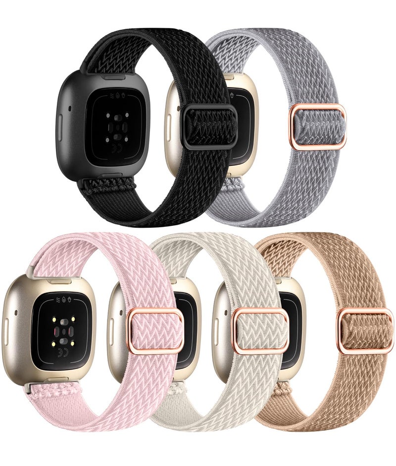 Adorve Compatible with Fitbit Versa 3 Bands/Fitbit Versa 4 Band/Fitbit Sense Bands for Men Women, Adjustable Stretchy Solo Loop Elastic Nylon Sport Strap for Smart Watch Replacement - Image 1