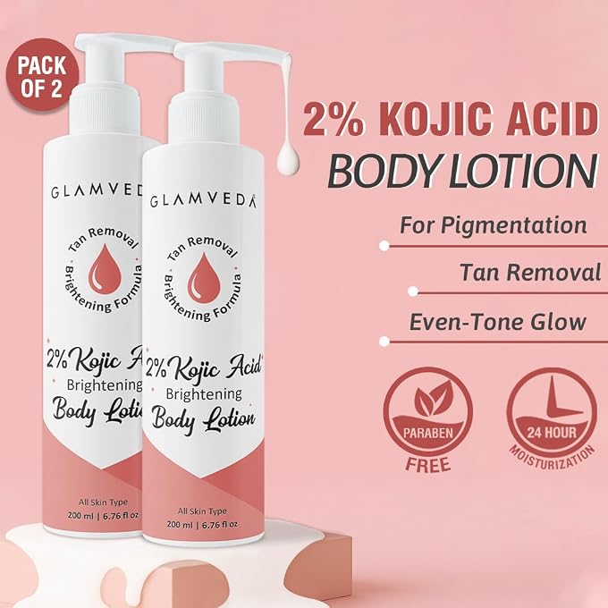 Glamveda Body Lotion with 2% Kojic Acid & Alpha Arbutin 200ml Pack of 2 | 24hr Deep Moisturizer, Nourishes & Protect Skin | Remove Dark Spots, Pigmentation, Tan Removal | Non Greasy | All Skin Type - Image 2