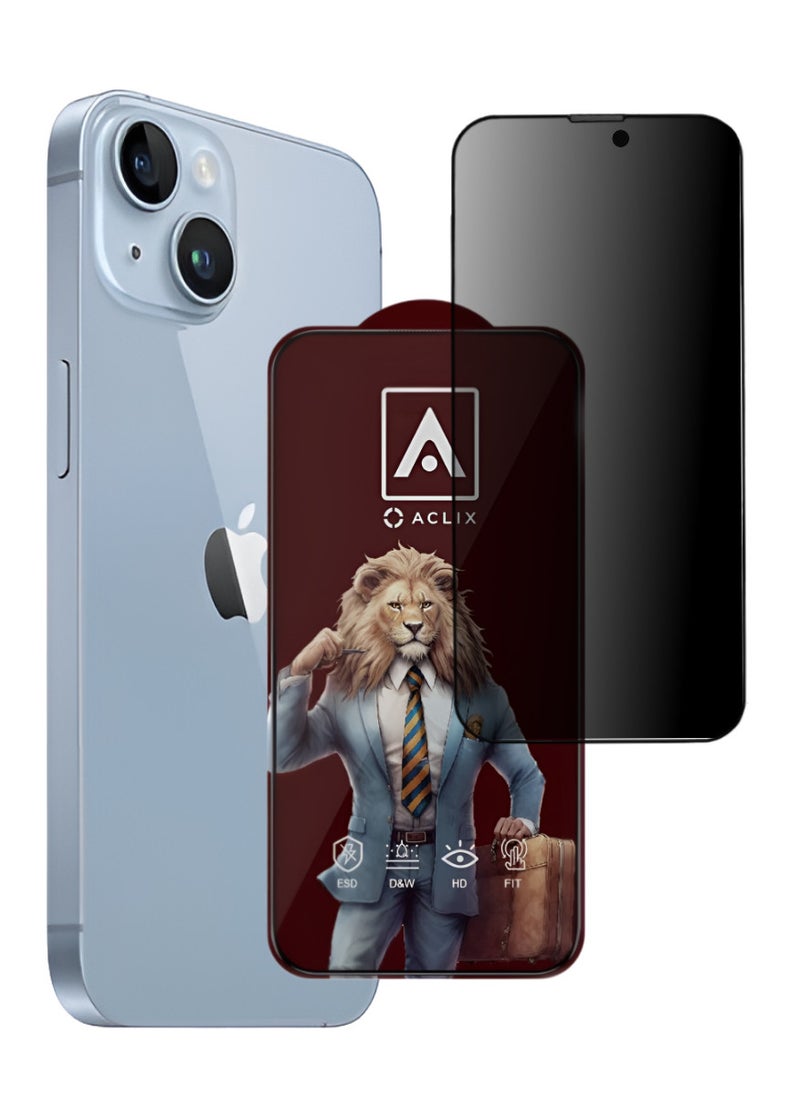 ACLIX Antistatic ESD Dust Proof Premium Quality High Definition Anti-Spy Privacy Tempered Glass Screen Protector Designed For  iPhone 14 Plus - Image 1