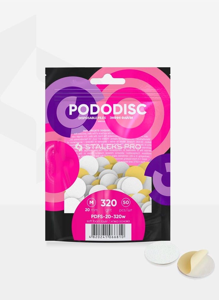 STALEKS PRO Disposable white files on soft foam layer for pedicure disc - PODODISC M EXPERT | 320 grit (50 pcs) - Image 3