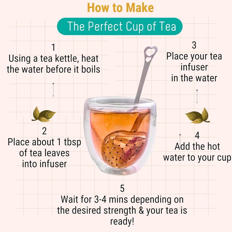 OH CHA مصفاة شاي على شكل قلب | مصفاة من الفولاذ المقاوم للصدأ للاستخدام اليومي | خالية من BPA، متينة | فلتر شاي أخضر وأسود، صانع | 14 سم - Image 4