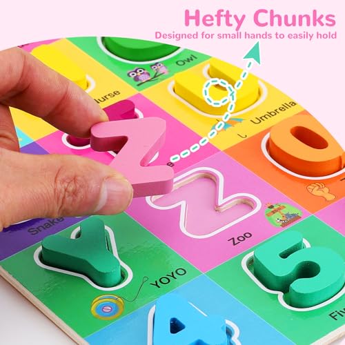 NASHRIO Wooden Alphabet Puzzles for Toddlers 2-4, Alphabet and Number Puzzle with ABC Learning for Toddlers 1-3, Preschool Learning Toys with Chunky ABC Puzzle Board for Girls Boys Kindergarten Ages 1 2 3 4 - Image 3